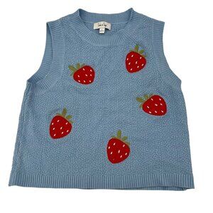 Sadie & Sage Blue Knit Strawberry Sleeveless Sweater Top S/P Womens